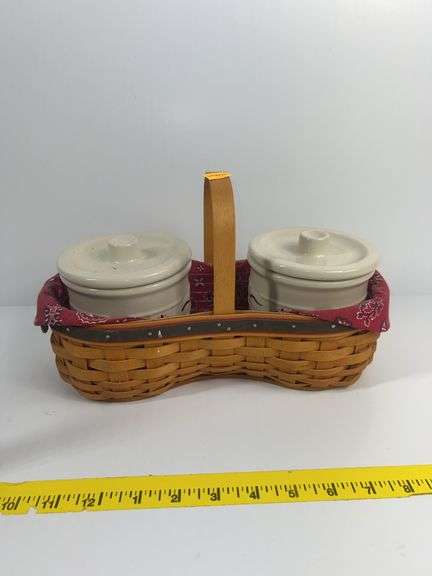 Longaberger Shaker Taker Basket and 2 Crocks