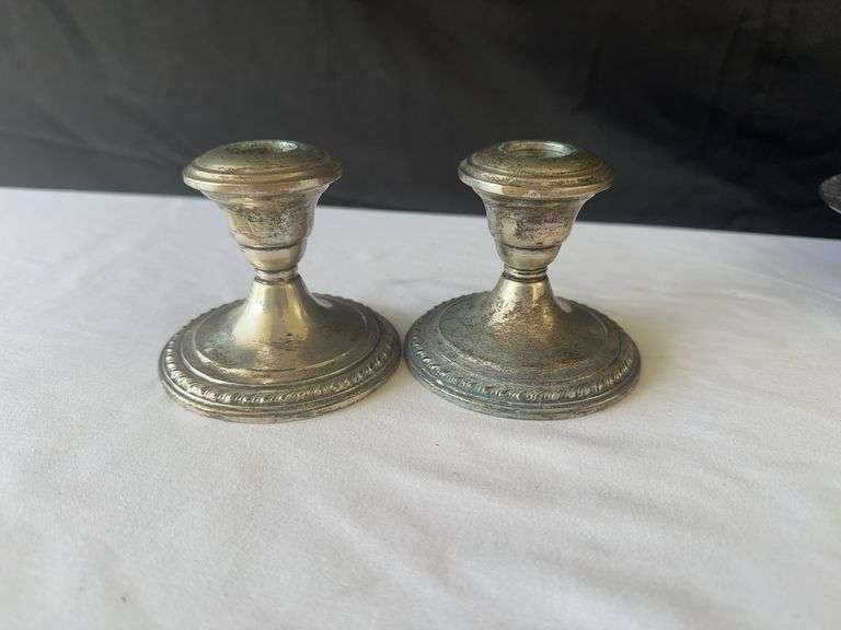 (2) Sterling Candle Stick Holder, Flask, Jelly Dish and Serving Dish