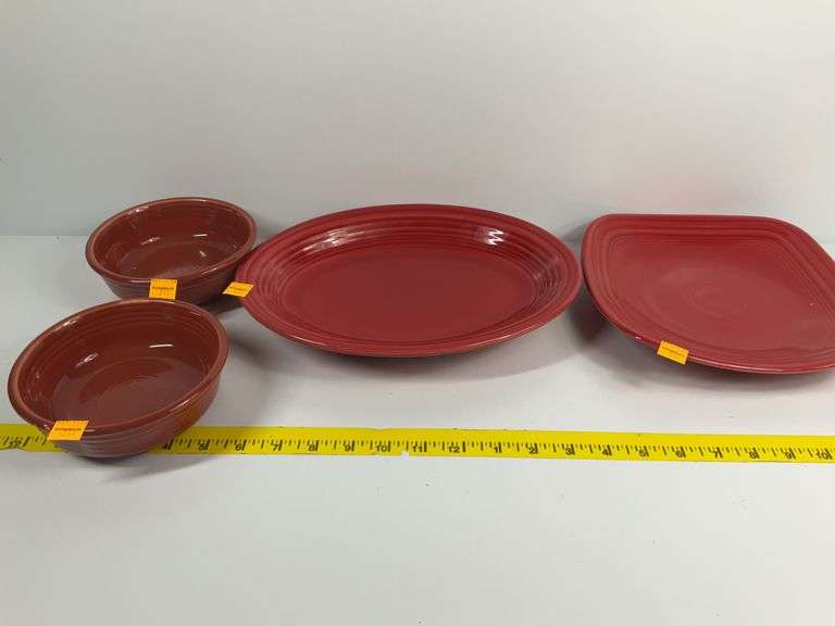 Red Fiesta Ware Platter, Plate, 2 Bowls