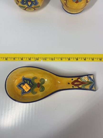 Maxcera Yellow Talavera Creamer and Sugar Pots, Spoon Rest