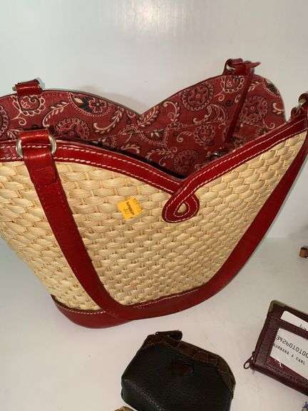 Woven Purse with Faux Leather Purse Straps and Wallets