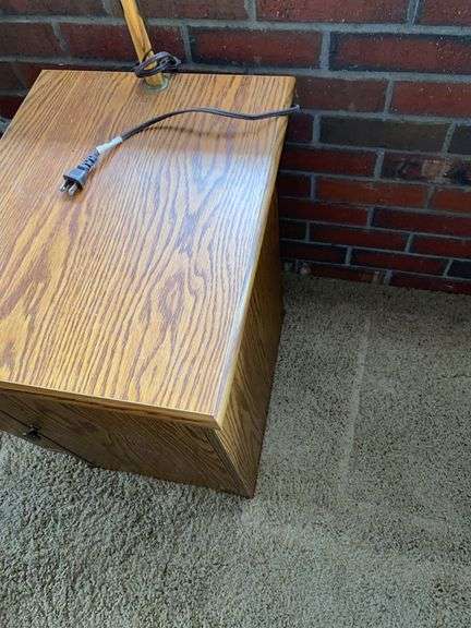 Wooden Side Table with Lamp