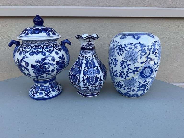 (3) Blue and White Spice Jars