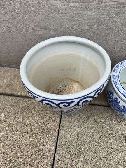 (2) Blue and White Flower Pots