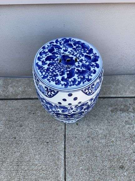 Floral White and Blue Plant Stand