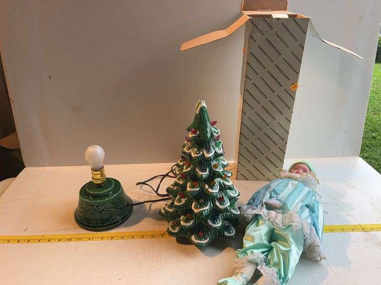 20” Pierrot Doll & Ceramic Lighted Christmas Tree