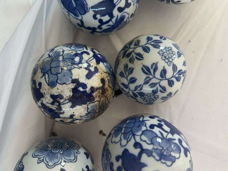(8) Blue and White Patterned Ceramic Balls