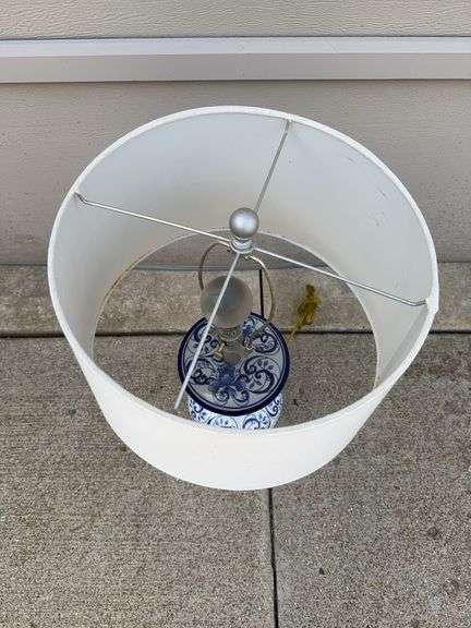 Blue and White Linen Table Lamp (27” H)