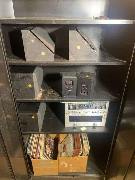 Black metal storage cabinet - contents NOT included