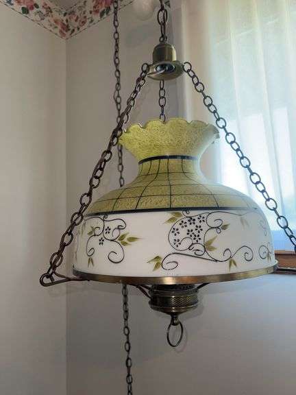 (2) Vintage Chain Hanging Handpainted Glass Lights