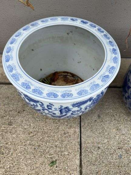 (2) Blue and White Flower Pots