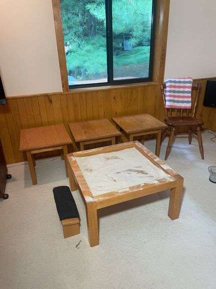 (3) wooden stands, dining chair, and other stands