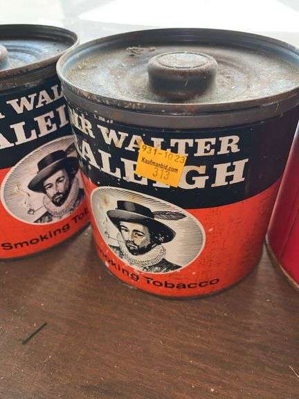 (2) Vintage Prince Albert Tobacco Cans, (2) Vintage Sir Walter Raleigh Tobacco Cans