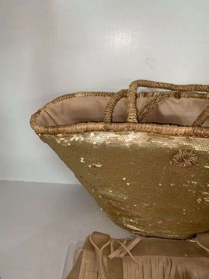 Sequined Bucket Purse, Faux Leather Fringe Purse, Faux Leather Purse