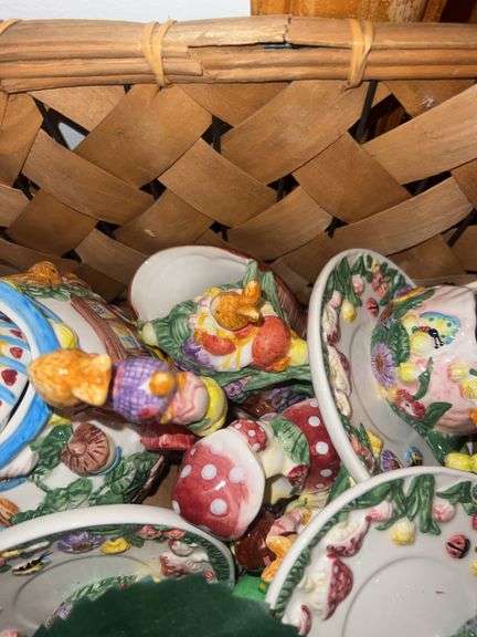 Wicker Basket with Rabbit Garden Teaset