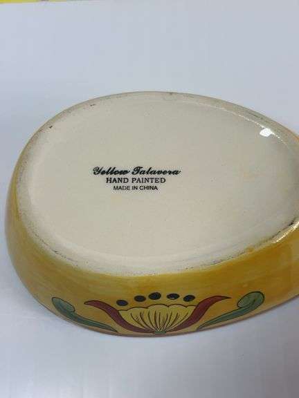 Maxcera Yellow Talavera Creamer and Sugar Pots, Spoon Rest