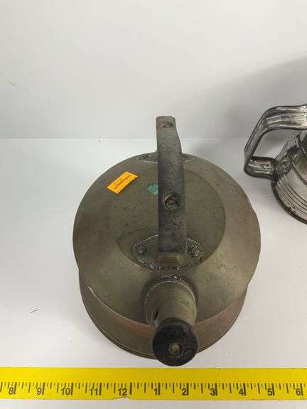 Vintage Sad Iron, Vintage Copper Tea Pot, Vintage Sifter, Nut Cracker Bowl