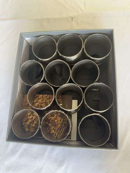 (2) Vases, (12) Napkin Rings, Waterford Crystal Clock, Leather Leaf, and other misc.