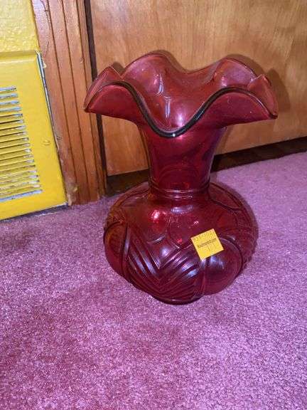 Fenton Cranberry Ruffled Vase
