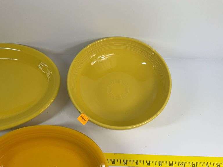 Yellow Fiesta Ware Platter, Bowls and Vegetable Bowl