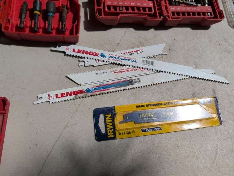 Milwaukee drill bits, sawzall blades, and other drill attachments