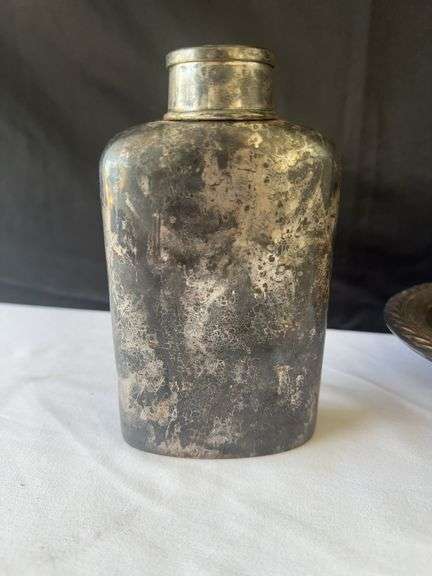 (2) Sterling Candle Stick Holder, Flask, Jelly Dish and Serving Dish
