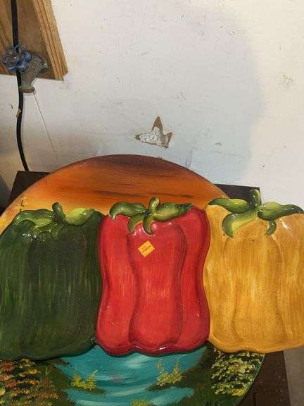 Handpainted Brass Bowl, Ceramic Bell Pepper 3 Tray Platter