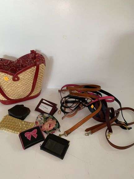 Woven Purse with Faux Leather Purse Straps and Wallets