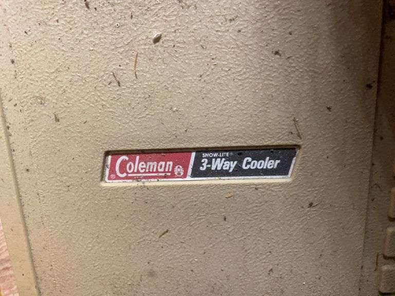 Small step ladder, mop bucket, and Coleman 3-way cooler