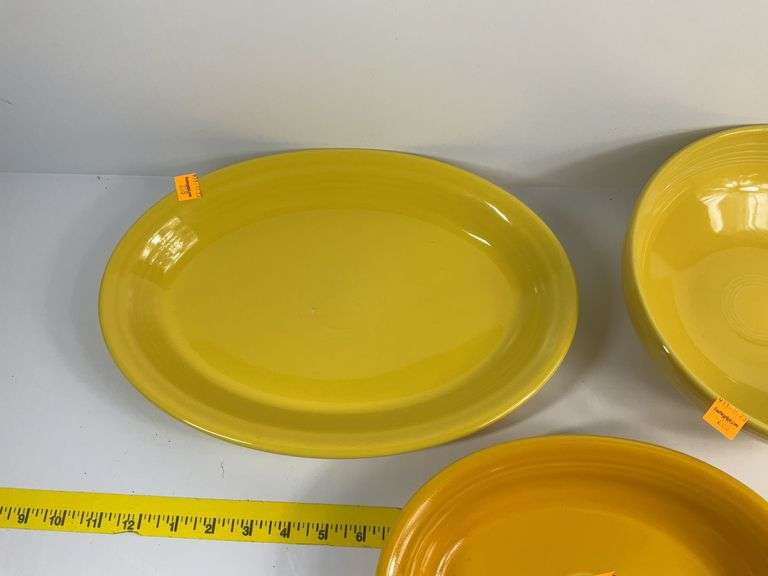 Yellow Fiesta Ware Platter, Bowls and Vegetable Bowl