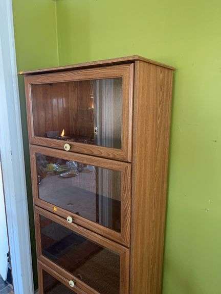 Unmarked Wooden Bookcase with Glass Doors