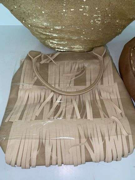 Sequined Bucket Purse, Faux Leather Fringe Purse, Faux Leather Purse