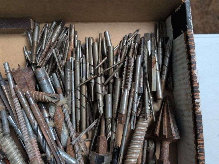 Glue gun, drill bits, clamp, and other tools