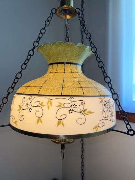 (2) Vintage Chain Hanging Handpainted Glass Lights