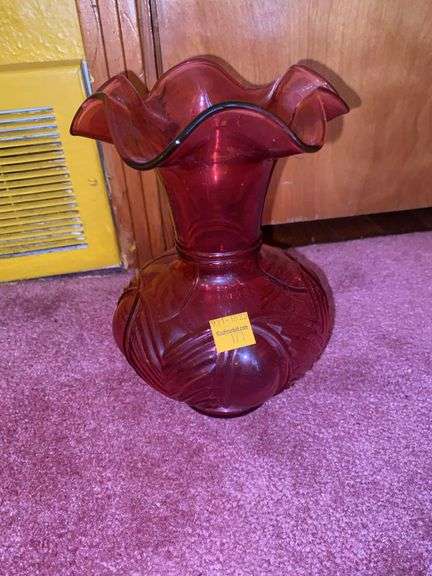 Fenton Cranberry Ruffled Vase