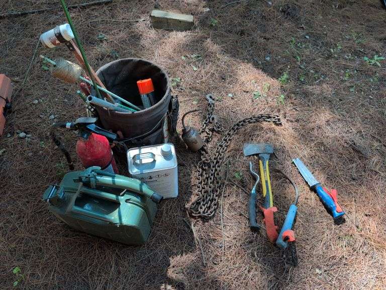 Tools and other items - hatchet, chain, fire extinguisher, and more