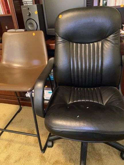 Black Rolling Office Chair, Leather Barstool