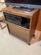 Wooden rolling stand with 40" Sony TV and DVD player and recorder
