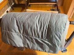 Twin bed frame with matching nightstand and comforter