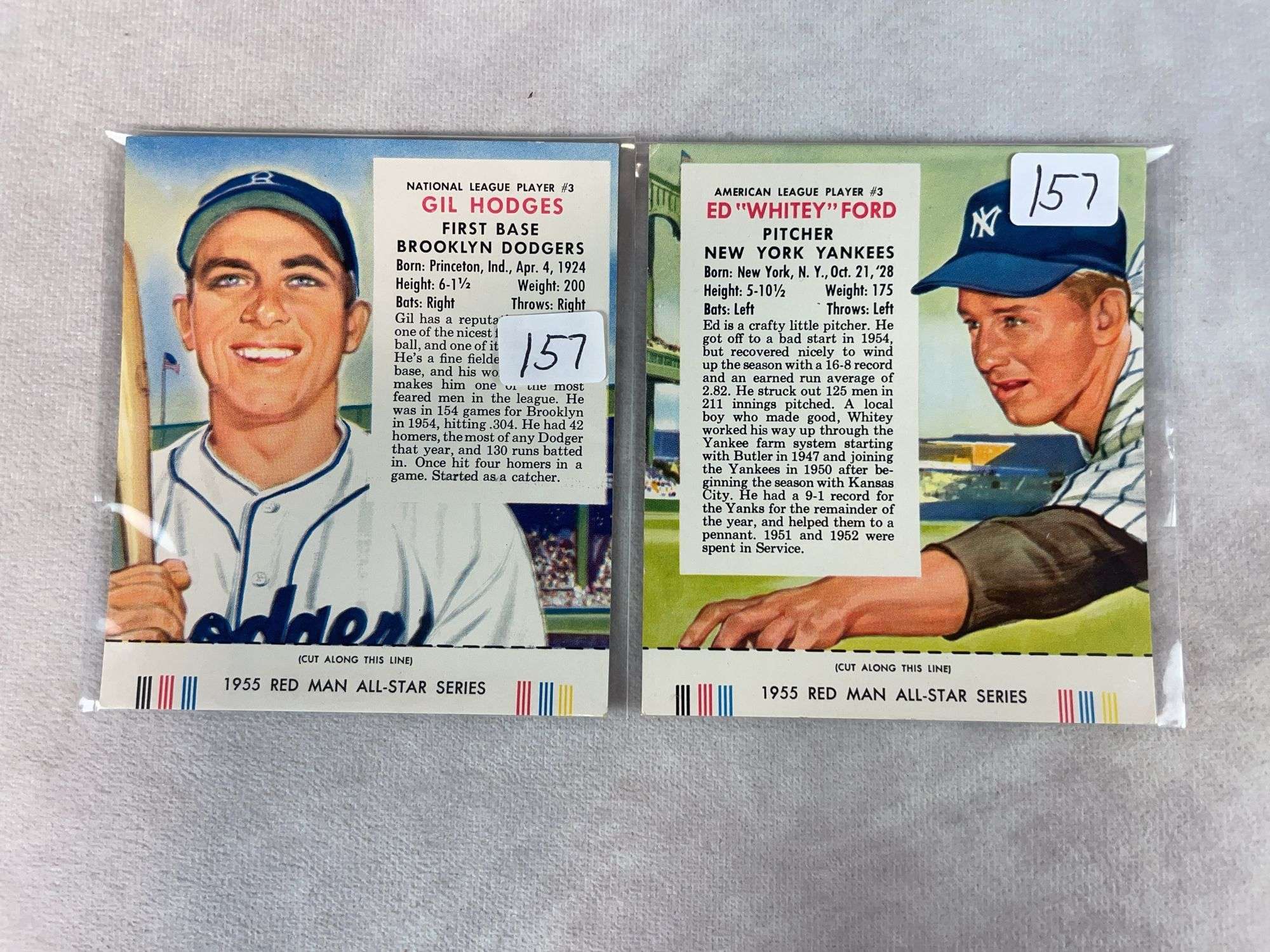 (2) 1955 Red Man Tobacco Cards - Whitey Ford & Gil Hodges