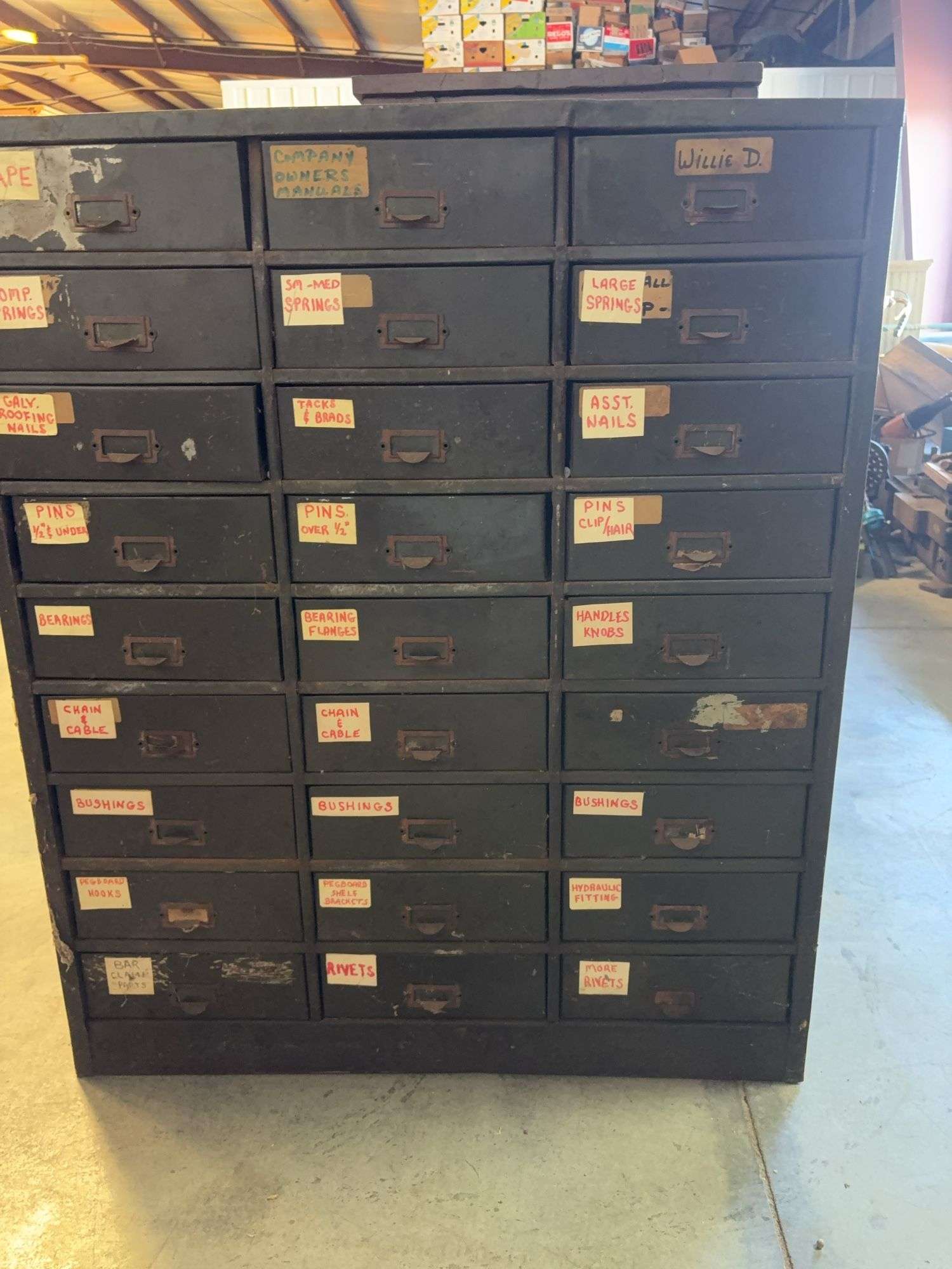 Metal cabinet with drawers - contents included