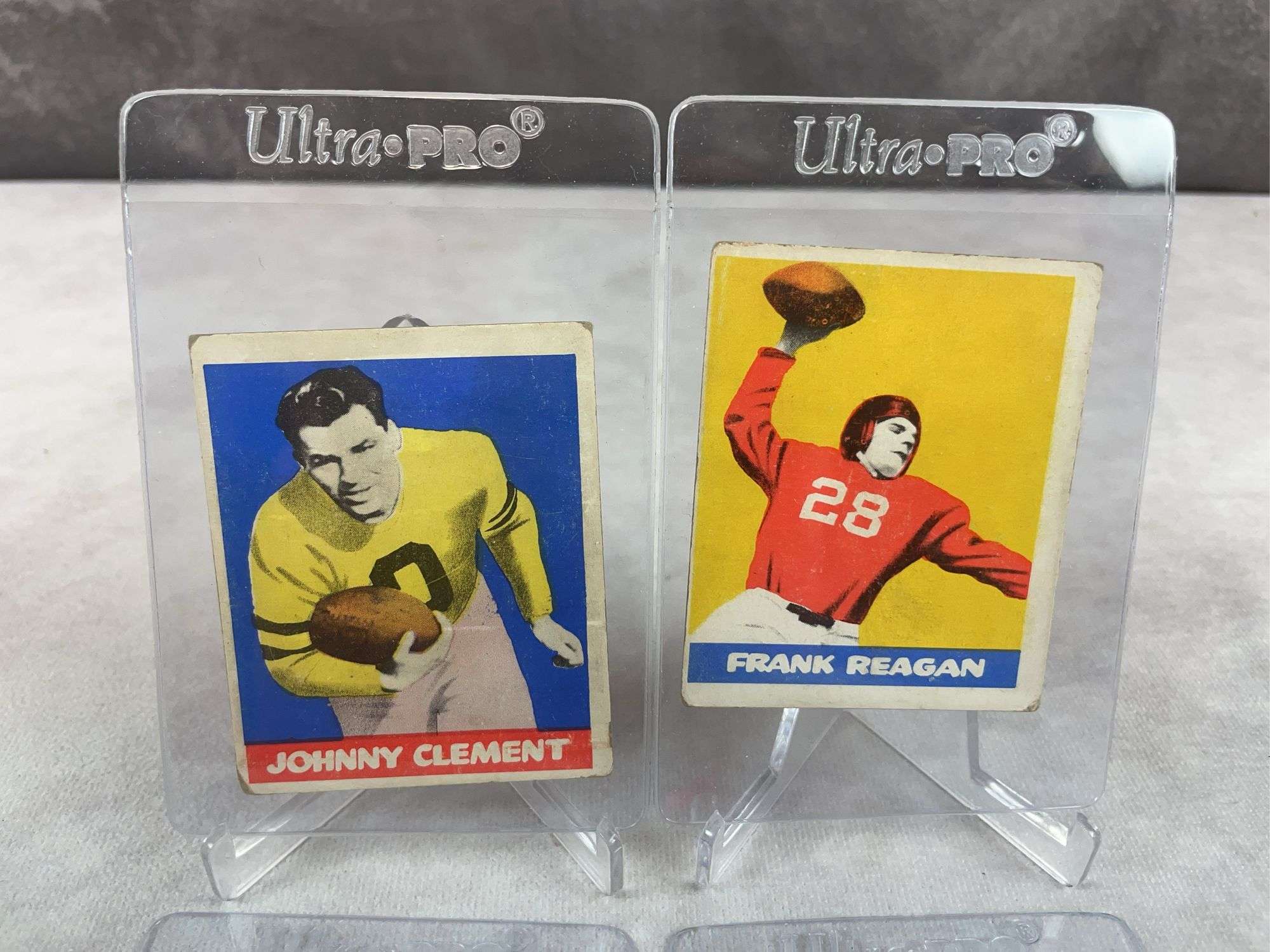 1948 Leaf football lot of 4, w/ Jonny Lujack, Frank Reagan, Clement, Flash Swiacki