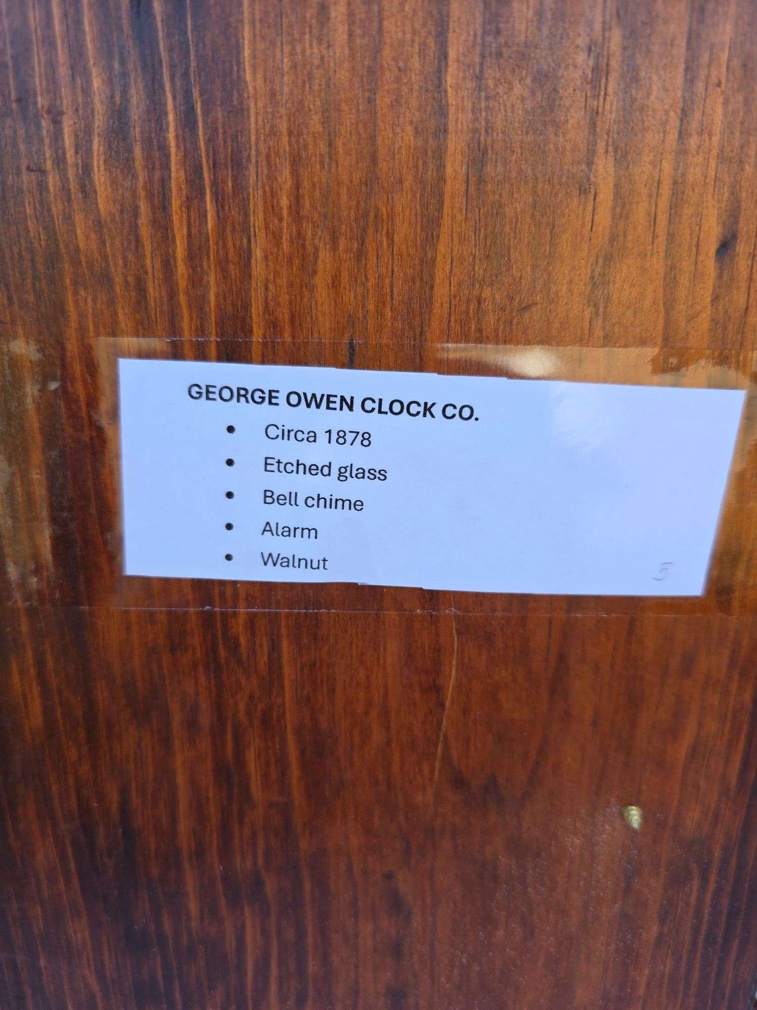 GEORGE OWEN CLOCK CO. 1880 WORKS NEEDS CHIME CONNECTED