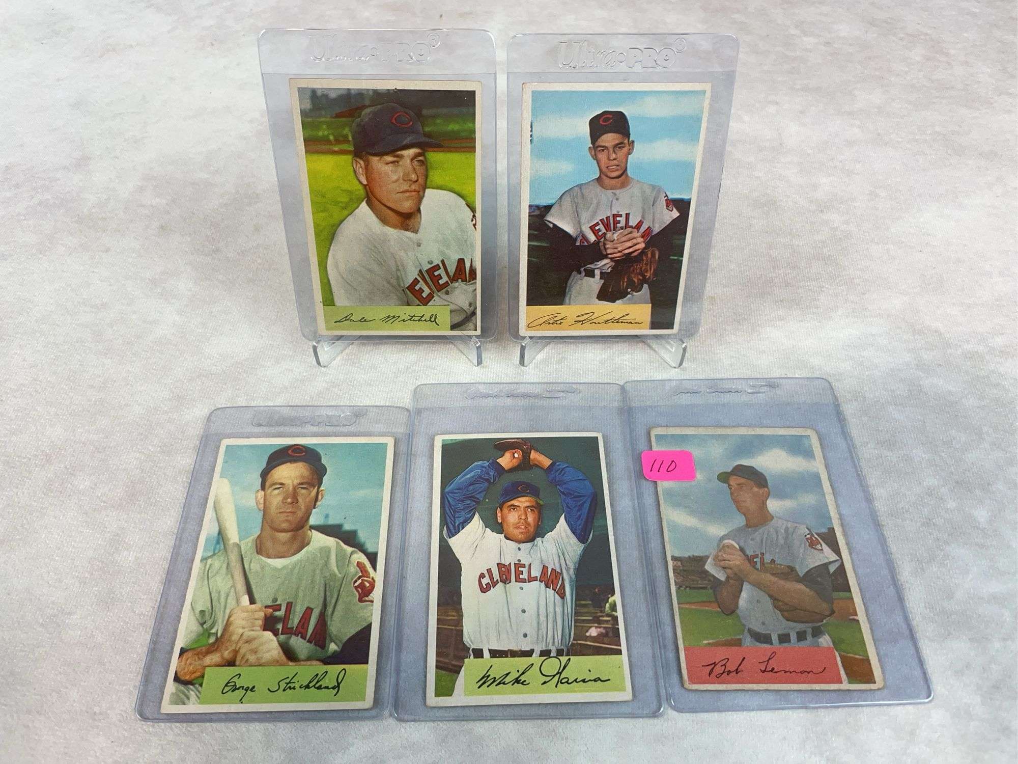 1954 Bowman baseball, Cleveland Indians group: Garcia, Lemon, Mitchel, Strickland