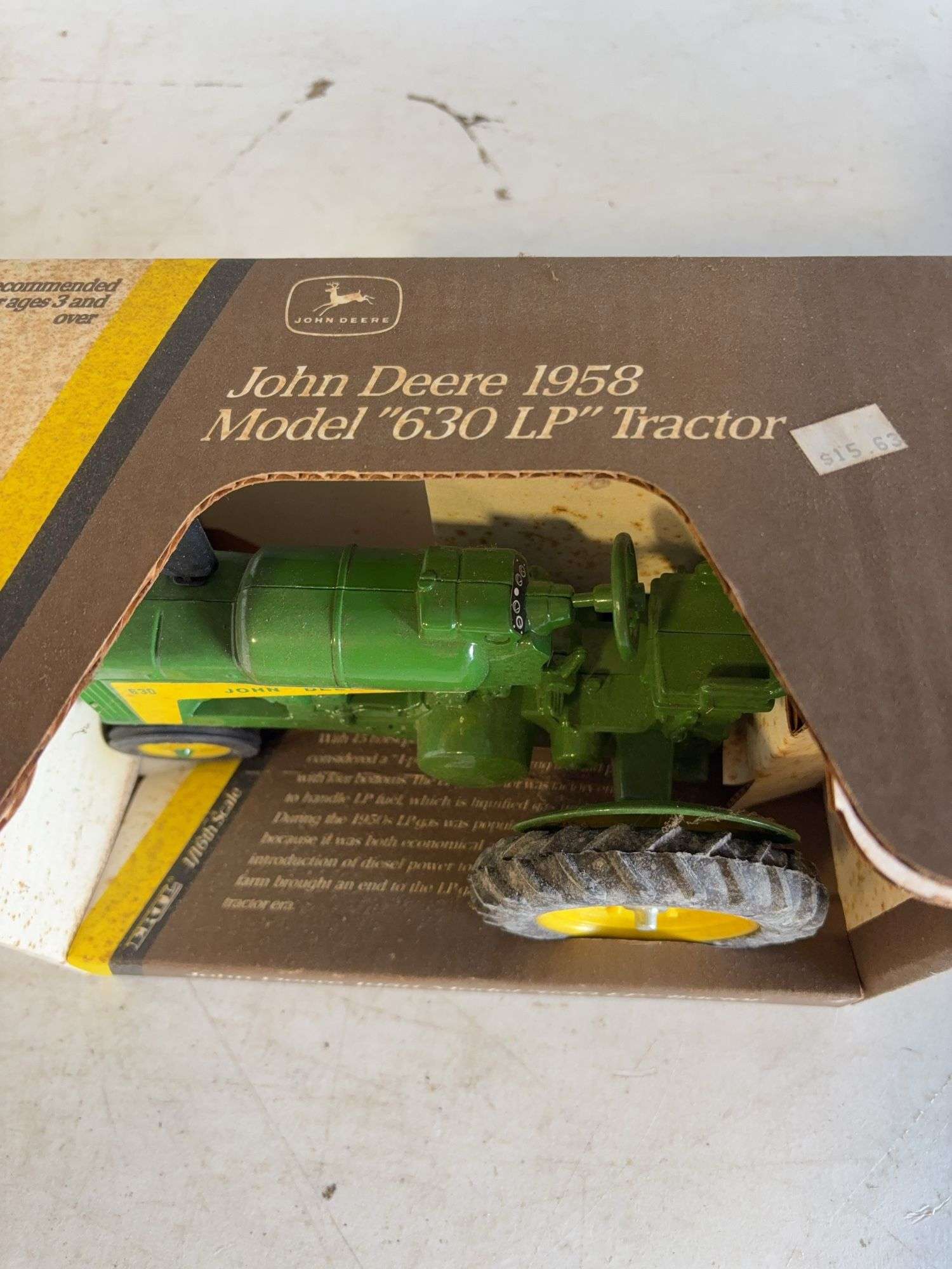 John Deere 1958 model "630 LP" diecast tractor - 1/16 scale, dirty