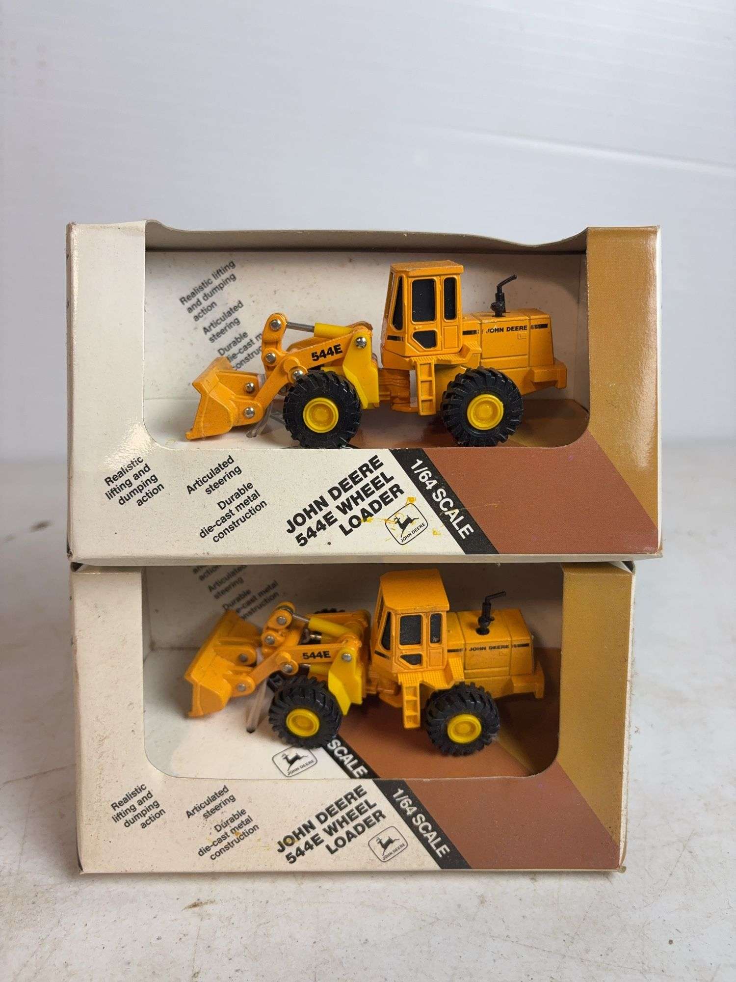 (2) John Deere 544E model wheel loader - 1/64 scale, dirty