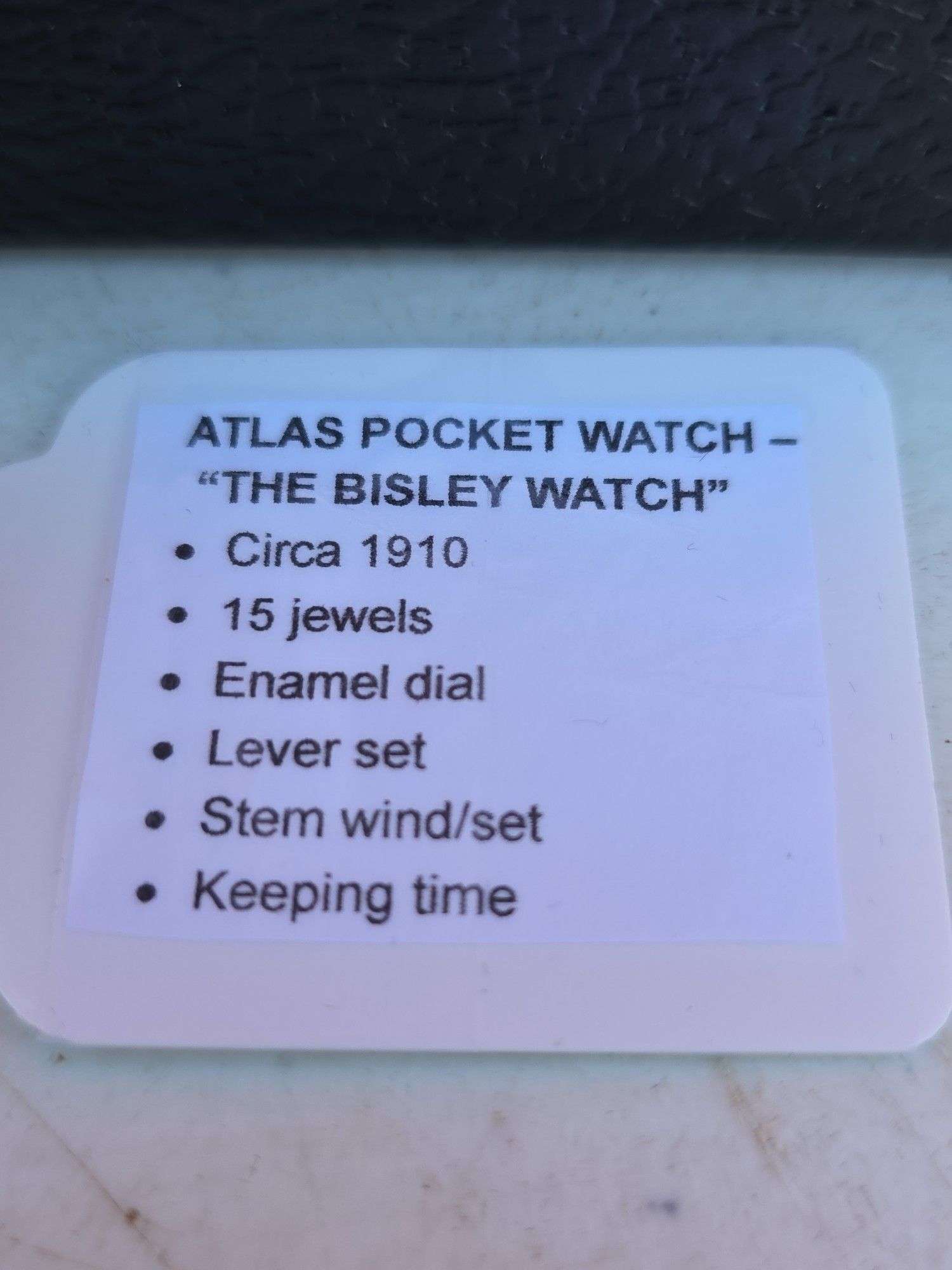 1910 ATLAS THE BISLEY 15 JEWEL WINDUP POCKET WATCH WORKS