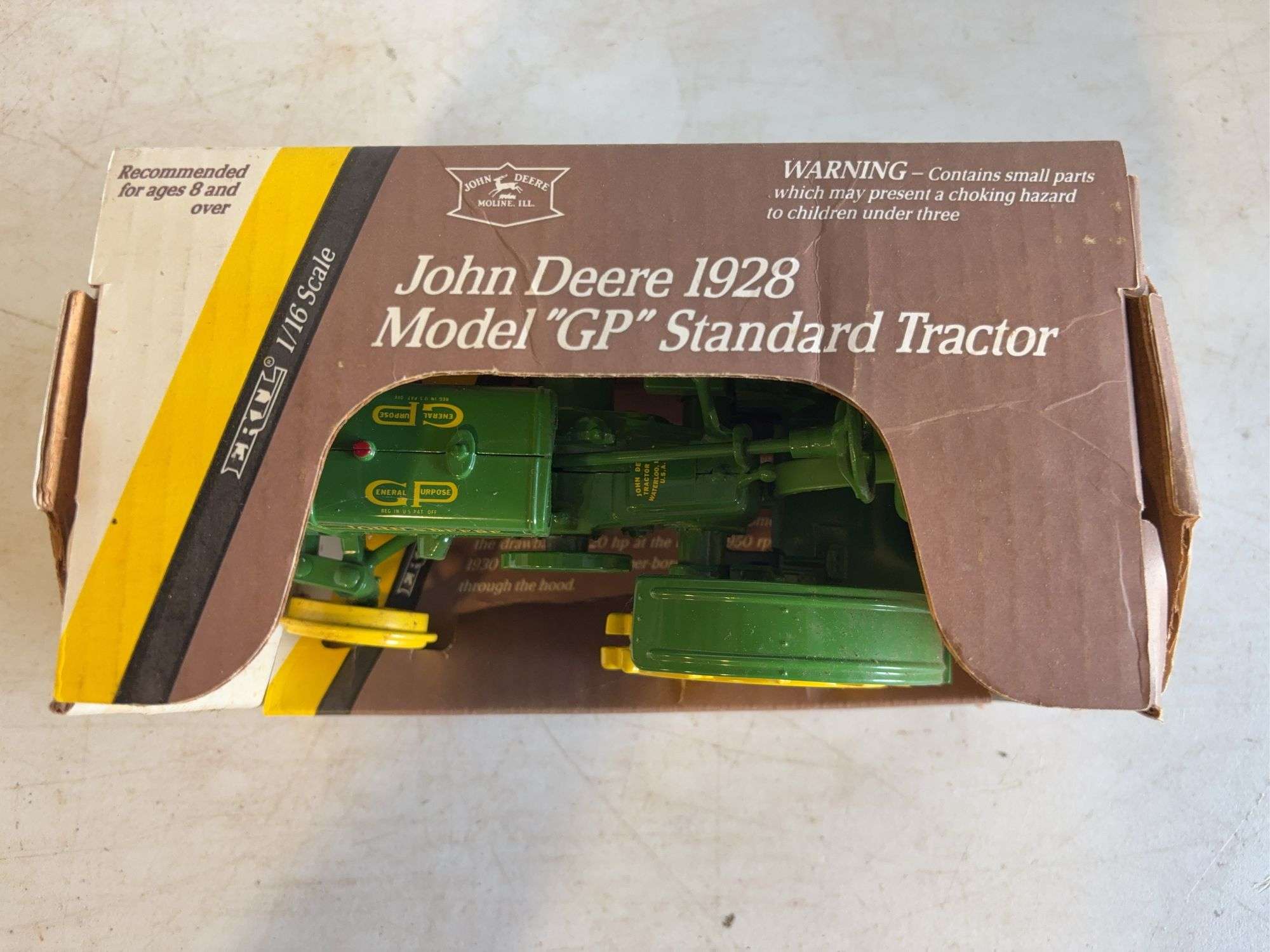 John Deere 1928 model "GP" die-cast standard tractor - 1/16 scale, dirty