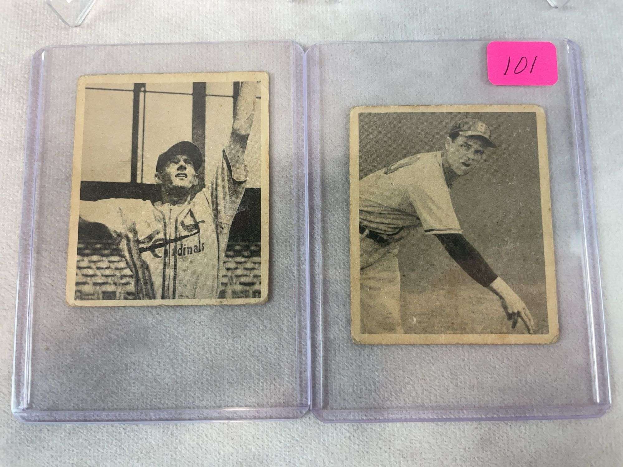 1948 Bowman baseball lot of 4: Johnny Sain, Marion, Blackwell, Tommy Henrich