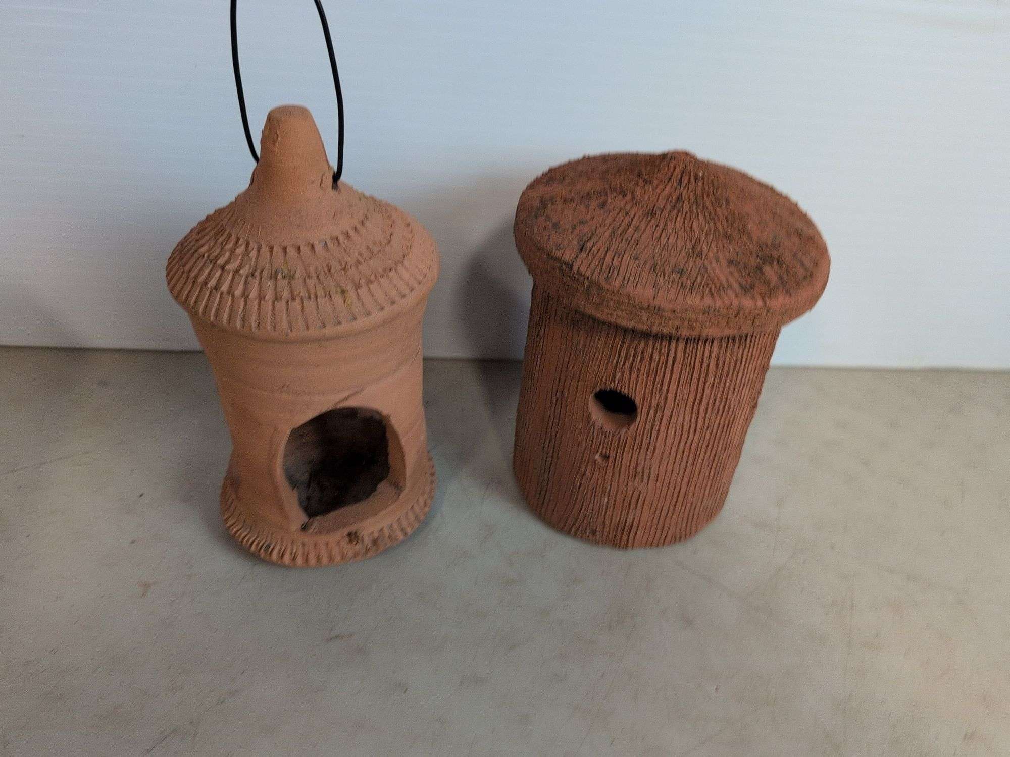 Terracotta pottery lantern and bird house - 10" tall